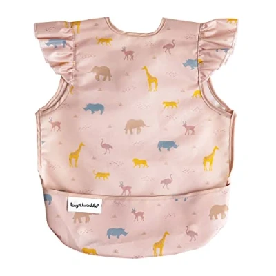 Immagine di Tiny Twinkle Mess Proof Baby Bib Waterproof Apron Machine Washable PVC, BPA, &amp; Phthalate Free Great Travel for Eating Food Bibs (Petite Safari, Small 6 24 Months)