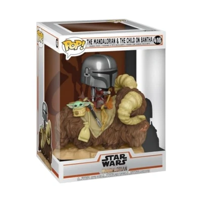 Immagine di Funko Pop! Deluxe: Star Wars: The Mandalorian Mando On Bantha with Grogu (The Child, Baby Yoda) (Grogu Yoda), Figura in Vinile da Collezione Idea Regalo TV Fans