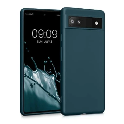 Immagine di kwmobile Custodia Compatibile con Google Pixel 6a Cover Back Case Morbida Protezione in Silicone TPU Effetto metallizzato petrolio