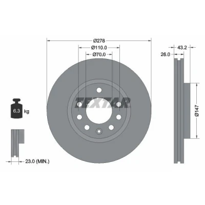 Immagine di TEXTAR 92156400 Disco freno 278 26 05/08 110 ventilazione interna senza bullone fissaggio ruota, mozzo portaruota OPEL: Corsa D Hatchback