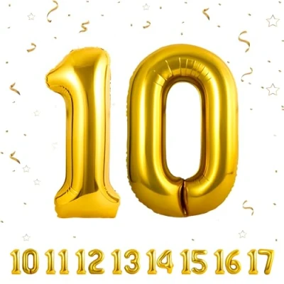 Immagine di Palloncini Compleanno 10 anni Oro 101 CM Palloncino Numero Gonfiabile in Foil Decorazioni di un uomo donna Vola con l&#039;Elio