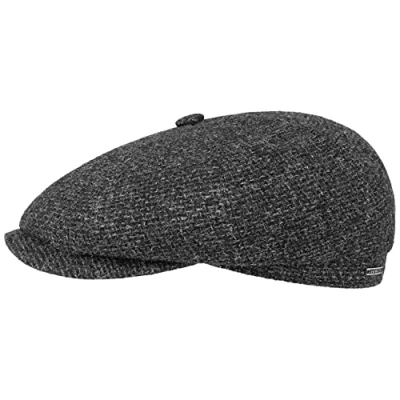 Immagine di Stetson Hatteras Shetland Lana Coppola Berretto con Visiera da Uomo in Fodera Interna Cotone Maschile Autunno/Inverno Antracite 58 cm