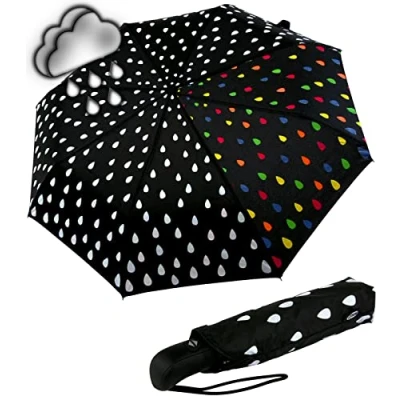 Immagine di iX brella Ombrello in fibra di vetro automatico Wetprint cambia colore caso bagnato Paintdrops, Gocce pioggia, Taschenschirm Auf Zu Automatik, tascabile