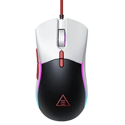 Immagine di EKSA Mouse Gaming, Regolabile 12000 DPI da Gioco, 7 Pulsanti Programmabili, Regolazione del Peso, Illuminazione RGB, Copertura Posteriore Sostitutiva, Gaming per PC/Mac (White)