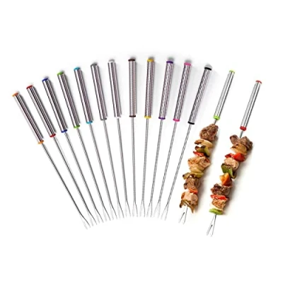 Immagine di Amacoam Forchette da Fonduta 24 cm Acciaio Inox per Formaggio Carne Cioccolato Frutta Dessert Marshmallows Forchettine con Manico Resistente al Calore 12 Pezzi (Colore Casuale)