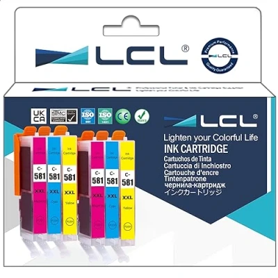 Immagine di LCL Cartucce d&#039;inchiostro Compatibile PGI 580 580XL 580XXL CLI 581 581XL 581XXL High Yield (2C2M2Y) Sostituzione per Canon Pixma TR7550 TR8550 TS6150 TS6151 TS6350 TS6351 TS6250 TS8100