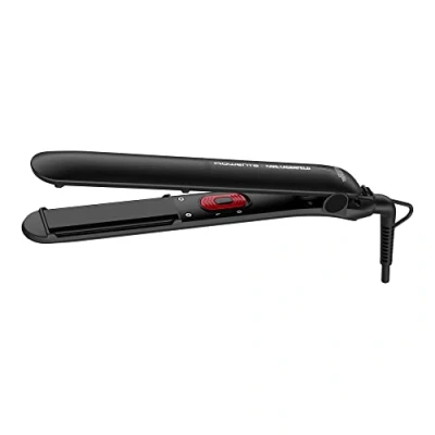 Immagine di Rowenta x Karl Lagerfeld SF161L Easyliss piastra per capelli funzionamento con un solo pulsante rivestimento in ceramica tormalina sistema a piastre mobili funzione Straight &amp; Curl costante 200C nero/rosso