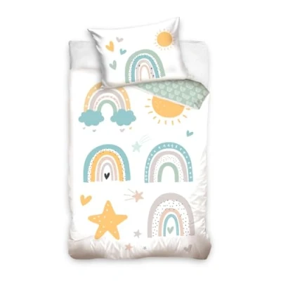 Immagine di Biancheria da letto per Bambini, Lenzuola 100 x 135 cm, in 100% cotone, arcobaleno, sole, bambine e ragazzi, 40 60 + cm