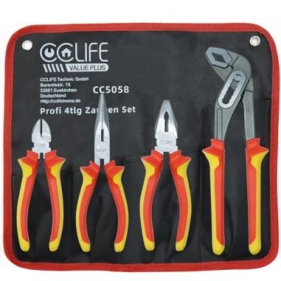 Immagine di CCLIFE Set di pinze professionale 4 Pezzi con Pinza Regolabile, Universale, a Becchi Lunghi, Taglio Laterale