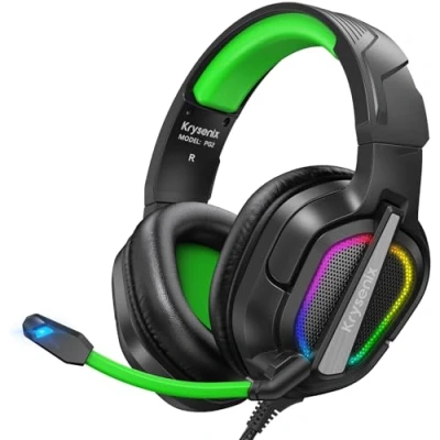 Immagine di Krysenix PG2 Cuffie Gaming per PS4/PS5/PC/Xbox/Nintendo Switch, PS5 con Microfono Stereo AI, jack da 3,5 mm e Luce RGB, Nero/Verde
