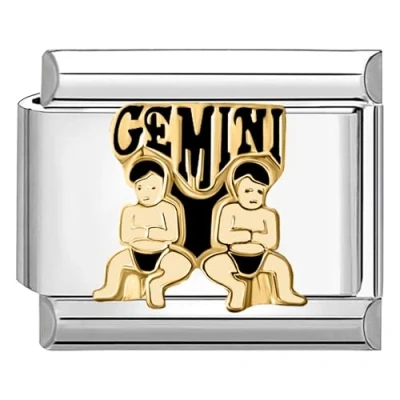 Immagine di Quiges Modulo Charm Link in Stile Italiano da 9 mm Acciaio Inox Oroscopo Gemelli per bracciali Italian Links