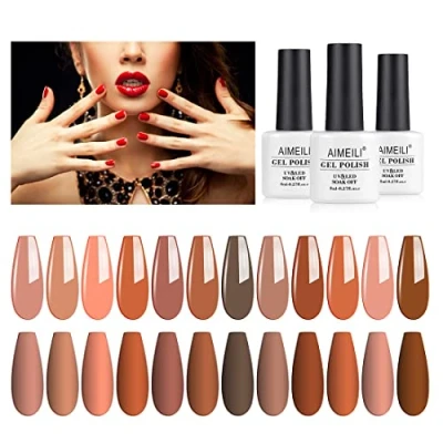 Immagine di AIMEILI Kit Smalto Semipermente Unghie Autunno in Gel Soak Off UV LED Smalti Colorati per Manicure Polish Gift Set 12 x 8ml Numero 1