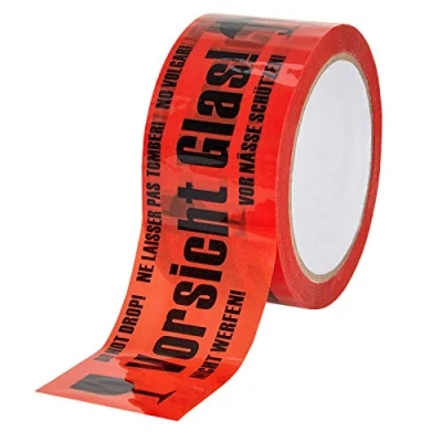 Immagine di baytronic Nastro adesivo in polipropilene Vorsicht Glas, 66 m x 50 mm, rosso (1 rotolo)