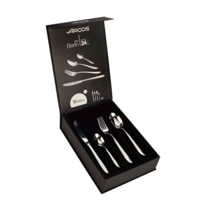 Immagine di Arcos Serie Berlin Pacco Regalo Set di Posateria 24 Pezzi (6 Coltelli + 12 Cucchiaio 6 Forchetta) Monoblocco Unipezzo Colore Argento