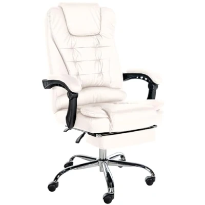 Immagine di CLP Poltrona Ufficio Oxygen Super Imbottita in Similpelle O Stoffa I Sedia Ergonomica Direzionale con Poggiapiedi E Braccioli, Colore:Bianco, Materiale:Ecopelle