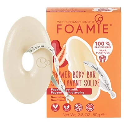 Immagine di Foamie Bagnoschiuma Solido per Tutti i Tipi di Pelle con Papaya e Latte d&#039;Avena, Idratante Intensivo, Senza Solfati, 100% Vegano Plastica, 80g