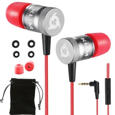Immagine di KLIM Fusion Auricolari con Microfono + Audio di Alta qualità Cuffie Lunga Durata Memory Foam Garanzia 5 Anni Jack 3.5 mm per iOS Android PC Console Nuova Versione 2024 Rosso