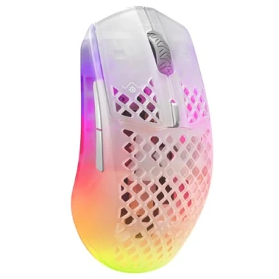 Immagine di SteelSeries Aerox 3 Wireless Mouse da gioco RGB traforato Design ultraleggero e resistente all&#039;acqua Sensore ottico TrueMove Air 18K DPI Ghost