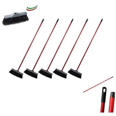 Immagine di Set 5 Scope da Esterno Industriale o Giardino con Setole Rigide Dure Incluso Manico in Metallo