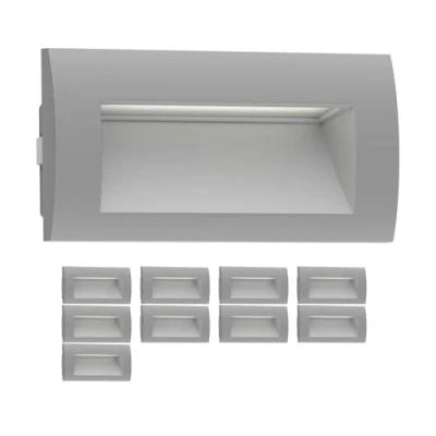 Immagine di ledscom.de 10 Lampada da incasso a parete LED ZIBAL, downlight per esterni, IP65, grigio opaco, 140 x 70 mm, 3,3 W, 209lm, bianco caldo