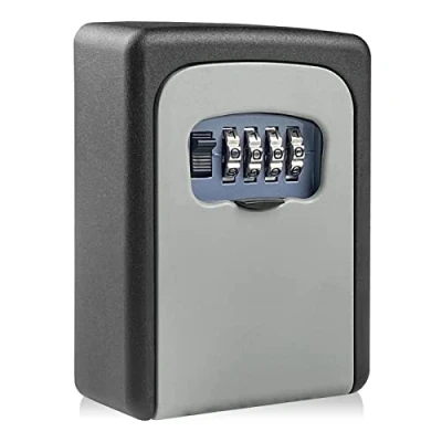 Immagine di Newpop cassetta di sicurezza con codice a 4 cifre, portachiavi impermeabile e antiruggine, cassaforte per chiavi combinazione parete casa, garage, scuola, palestra (grigio)