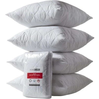 Immagine di HOMESCAPES Set di 4 federe trapuntate in cotone da 65 x cm, certificate Oeko Tex, anallergiche e europee continentali, con trapuntatura a diamante chiusura zip
