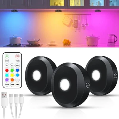 Immagine di WILLED Confezione da 3 faretti LED ricaricabili con telecomando RGB