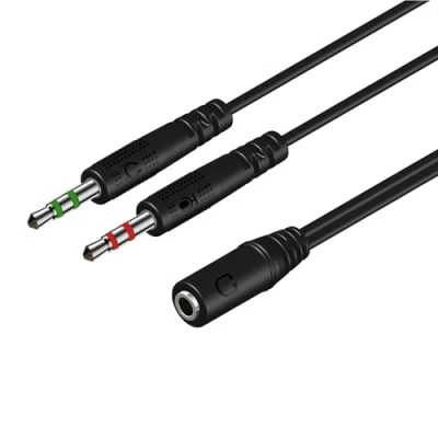 Immagine di Cavo Audio Sdoppiatore Cuffie Microfono 2 in 1, Adattatore Jack 3,5mm Maschio a Femmina, Y Cuffia Splitter Due Separati da 3.5mm per Notebook, Desktop, Cuffie, PC, PS4, Xbox, 25cm