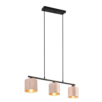 Immagine di Trio Lampada a sospensione Julieta 319000344, metallo nero opaco, paralume velluto beige/color oro, escl. 3x E14