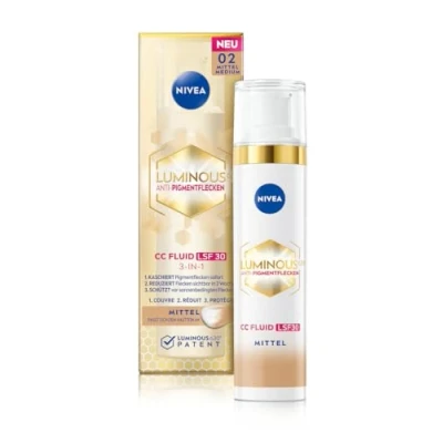 Immagine di NIVEA Luminous 630 Macchie anti pigmentazione CC Fluid LSF 30 per tonalità medie della pelle, Cream con acido ialuronico e pigmenti colorati microincapsulati, crema giorno SPF una