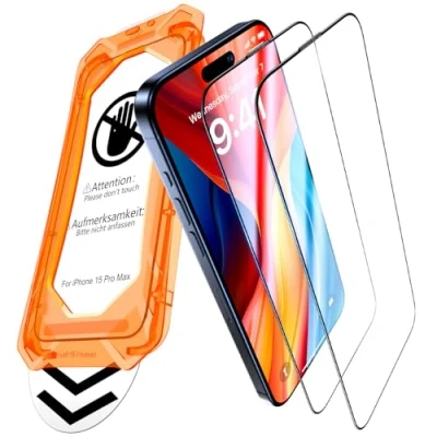 Immagine di UniqueMe per iPhone 15 Pro pellicola Protettiva [Protezione completa del display] vetro temperato protettiva, installazione automatica, 2 pezzi