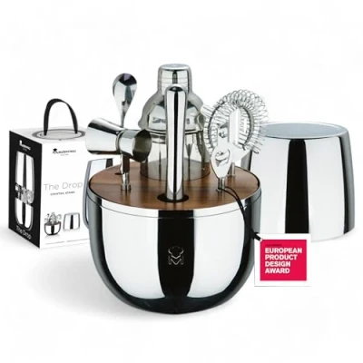 Immagine di MasterPRO THE DROP Set da cocktail in 6 pezzi acciaio inox Include colino, apribottiglie, cucchiaio lungo, shaker per cocktail, jigger, tritatutto Elegante e professionale