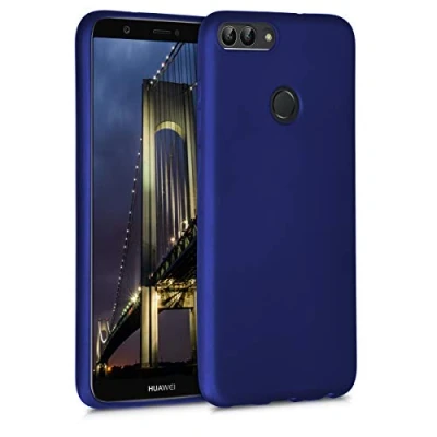 Immagine di kwmobile Custodia Compatibile con Huawei Enjoy 7S / P Smart (2017) Cover Back Case Morbida Protezione in Silicone TPU Effetto metallizzato blu
