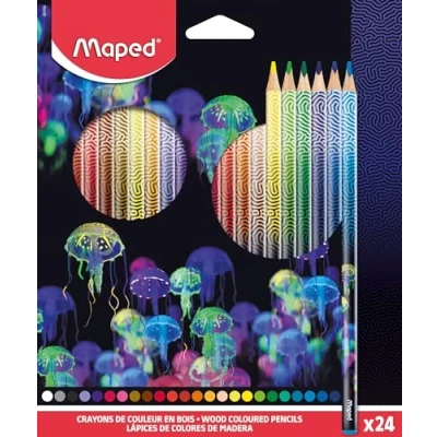Immagine di Maped Deepsea Paradise matite colorate in legno Miniere resistenti Forma triangolare ergonomica Confezione da 24 colorare