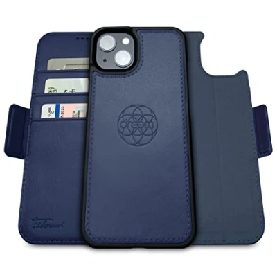 Immagine di dreem Fibonacci compatibile con iPhone 14 custodia a portafoglio/custodia antiurto 2 in 1 e folio pelle vegana staccabile, MagSafe, protezione RFID [Reale]