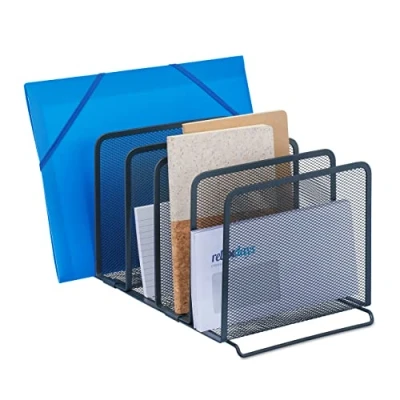 Immagine di Relaxdays Portalettere da Scrivania, Portadocumenti, 5 Scomparti, Design a Rete, HLP 19x20,5x37,5 cm, Acciaio, Antracite