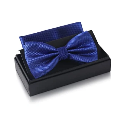 Immagine di Papillon blu reale con fazzoletto per uomo Set da matrimonio regolabile in