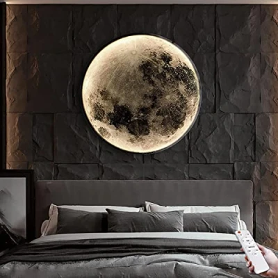 Immagine di Plafoniera LED Da Parete Per Interni, Moderna Illuminazione Luna Decorazione Lampada, Dimmerabile Con Telecomando Lampada Soffitto Soggiorno Camera Letto Comodino (50CM)