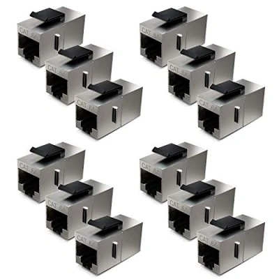 Immagine di deleyCON 12x CAT6a Keystone Modulo Cavo Patch Accoppiamento Connettore Schermato 2x Presa RJ45 Rete Panel Staffa Estensione