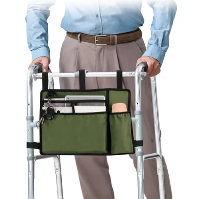 Immagine di supregear Borsa per Sedia a Rotelle con Portabicchieri, Girello Resistente All&#039;acqua Cestino Accessori Camminatore Pieghevole Sedie Rotelle, Deambulatori, Scooter (Verde Militare)