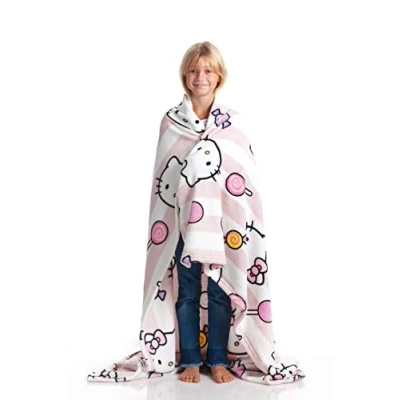Immagine di Kanguru Soffice plaid divano in microfibra Hello Kitty Rosa, morbido pile, 130x170 cm, Simpatico copriletto singolo bambina, idea regalo Natale o Compleanno per tutti