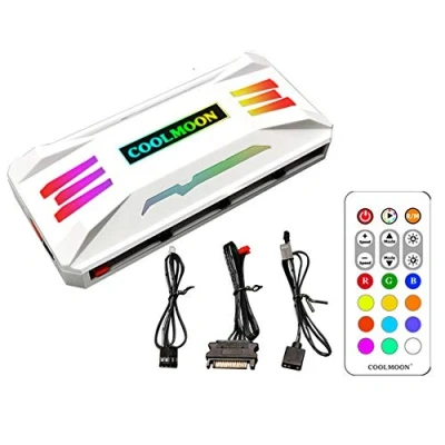 Immagine di Regolatore di temperatura KLLsmDesign, adattatore per luce RGB PC con telecomando, 8 porte controller velocità della ventola a 4 pin, 10 3 pin da 5 V, magnete (bianco)