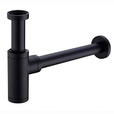 Immagine di Keymark Sifone universale in ottone per lavabo e lavandino, 1 1/4 x 32 mm, con scarico su misura tubo di immersione molto lungo 200 antiodore, colore: nero opaco