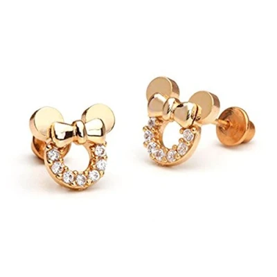 Immagine di Findout F1784 Orecchini a perno con zirconi cubici, placcati in oro rosa e Argento sterling, motivo: Topolino bianco, cristallo, cristallo