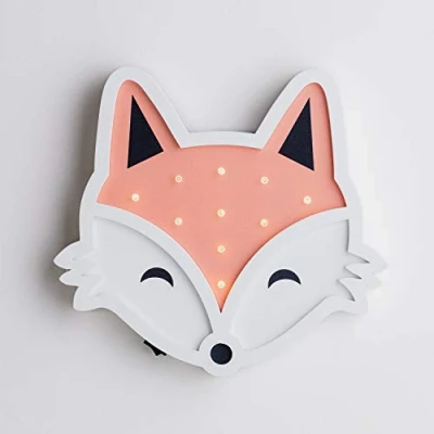 Immagine di Lights4fun Lampada a Muro di Legno per Bambini Forma Volpe con 10 LED Bianco Caldo Pile