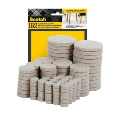Immagine di Scotch SurfaceProtection SP845 Feltro 3M, per proteggere pavimenti in linoleum, rotondi, beige, misure assortite, confezione da 162 pezzi