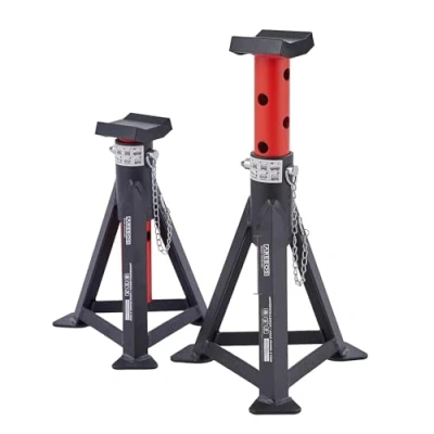 Immagine di AREBOS 2X cavalletti per cric capacità di 3 tonnellate ciascuno Altezza Regolabile 299 442 mm Set con Perno Sicurezza e Cuscinetti in Gomma