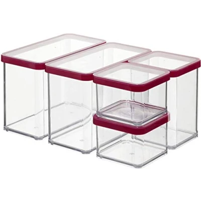 Immagine di Rotho Loft Set di 5 Scatole Conservazione con Coperchio Diverse Dimensioni, Plastica (SAN) senza BPA, Trasparente/Rosso, 2 x 2.1 L, 1 1.0 0.5 30.0 21.0 15.0 cm