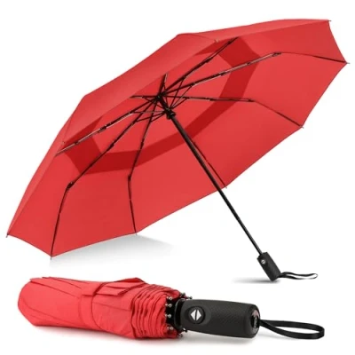 Immagine di ZOMAKE Ombrello Pieghevole Antivento Automatico,Portatile Pioggia Piccolo Resistenti Ombrelli da Borsa Tascabile Folding Umbrella per Viaggio Uomo e Donna(Rosso)
