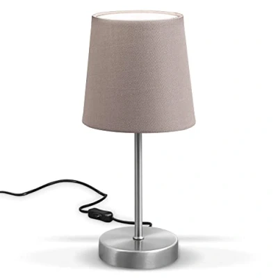 Immagine di B.K.Licht Lampada da comodino, tavolo con paralume in tessuto color grigio talpa, adatta per lampadina E14 non inclusa max 25W, alta 30.8cm, abat jour interruttore on off sul filo IP20